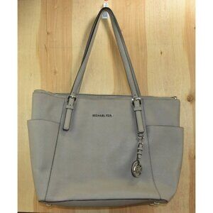 Michael Kors Jet Set Top Zip Tote Saffiano Leather Gray Shoulder Bag -Flaws-